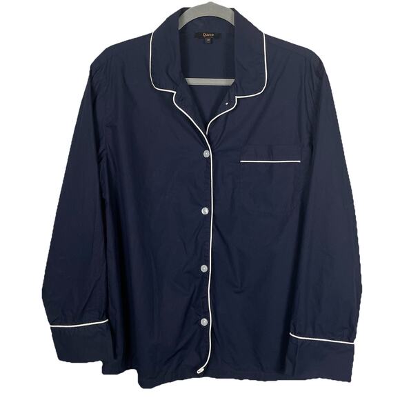 Quince 100% Organic Cotton Pajama Set Womens M Navy Button Up Drawstring Classic - Picture 2 of 16